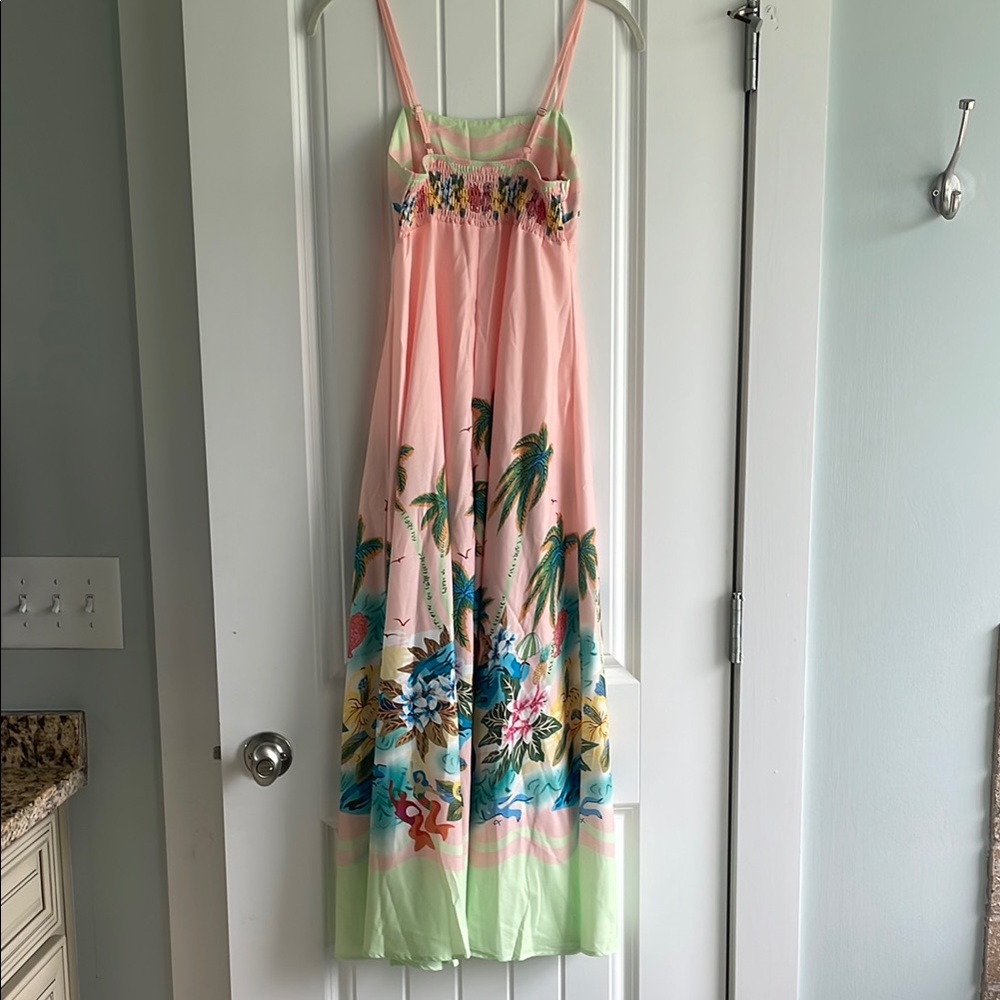 Women's Pink Tropical Maxi Dress - Picture 6 of 7